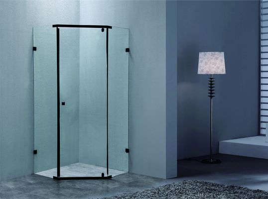 Cassa doccia d'angolo con manico e canna di vetro temperato nero SS da 6 mmT